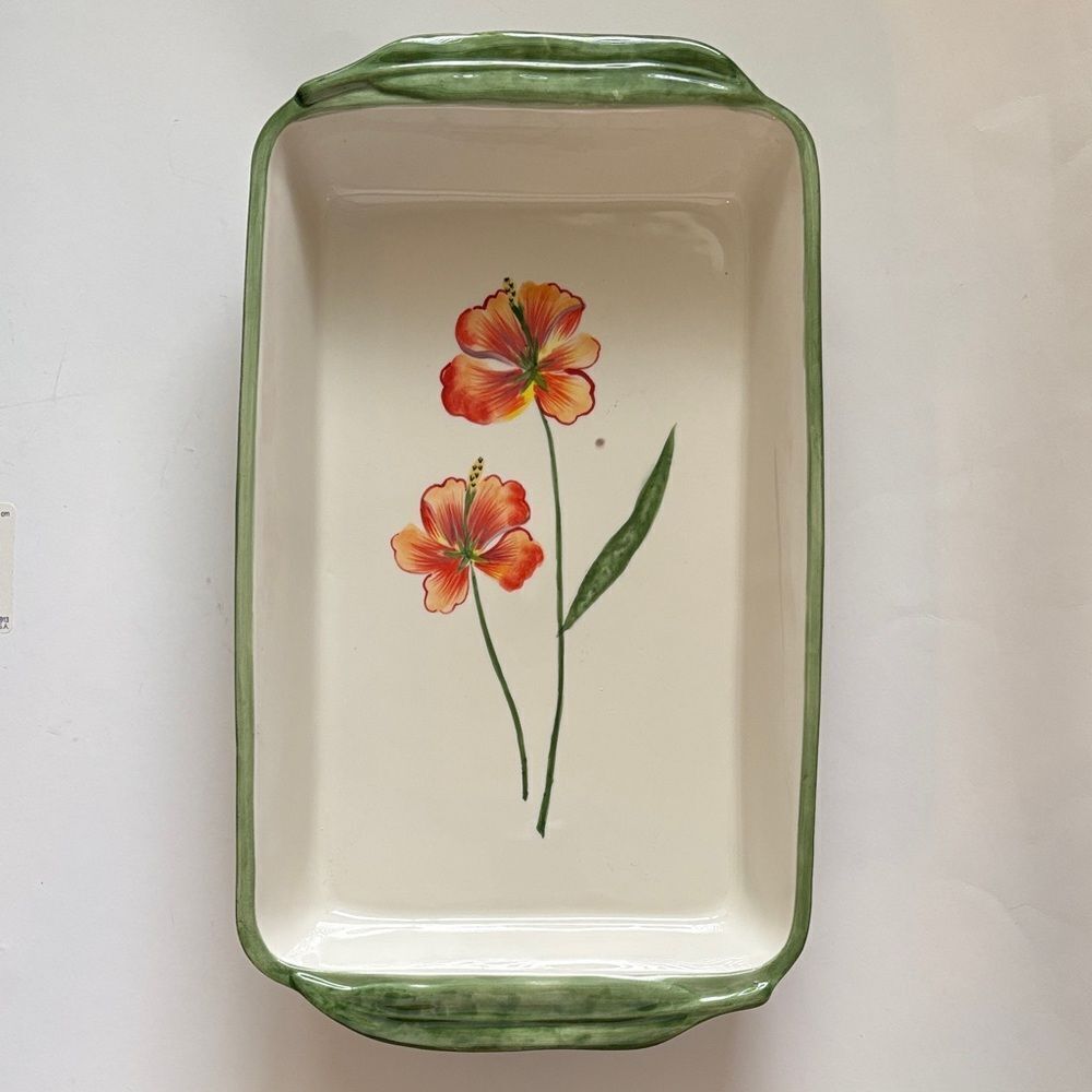 Fitz and Floyd In Bloom Floral Stripe Ceramic Rectangle Baking Casserole Dish